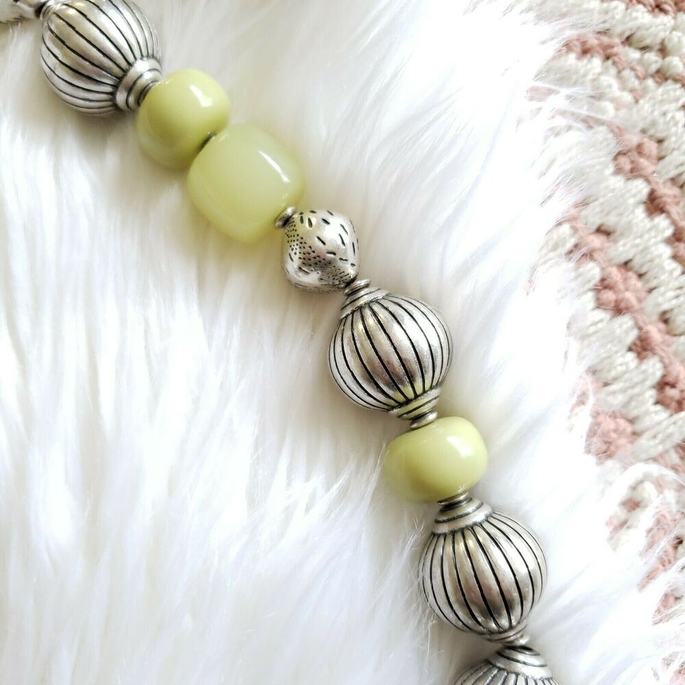 CHICO'S chunky fun funky fashion statement necklace silver lime beads baubles - Picture 2 of 3
